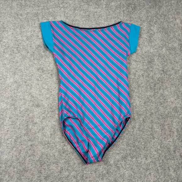 Unbranded Other - Striped Leotard Kids Blue Pink Retro Dancewear Gymnastics